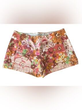 J.Crew Floral Chino Shorts Size 6 Pink Orange Green Retro Print 3" Inseam
